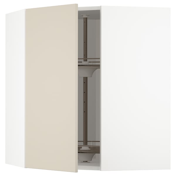 METOD - METOD Corner wall cabinet with carousel, white/Havstorp beige, 68x80 cm