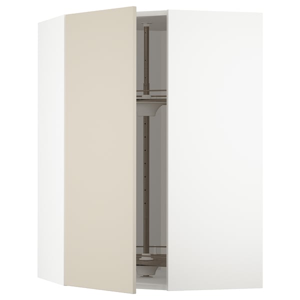 METOD - Corner wall cabinet with carousel, white/Havstorp beige, 68x100 cm