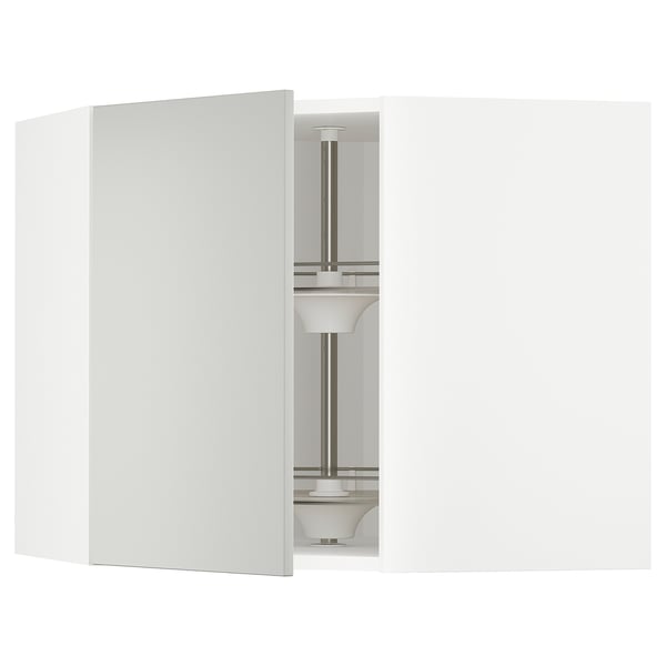 METOD corner wall cabinet with carousel, white/Havstorp light grey, 68x60 cm
