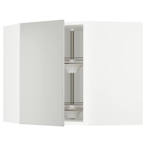 METOD corner wall cabinet with carousel, white/Havstorp light grey, 68x60 cm