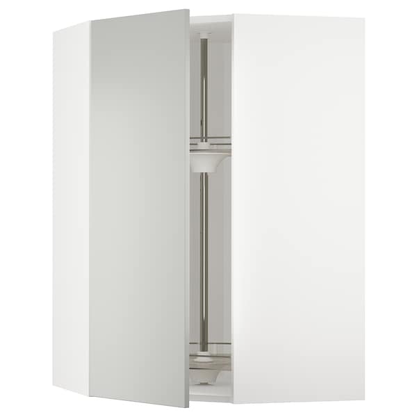 METOD - Corner wall cabinet with carousel, white/Havstorp light grey, 68x100 cm