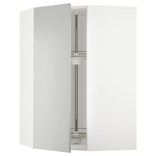 METOD corner wall cabinet with carousel, white/Havstorp light grey, 68x100 cm