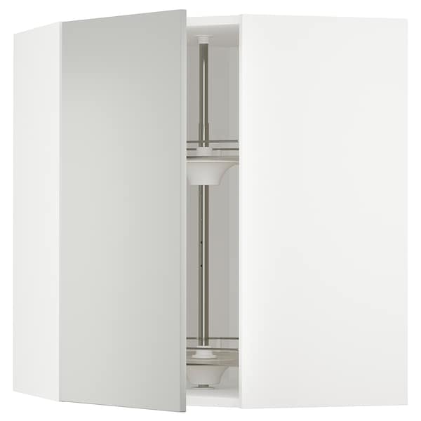 METOD - Corner wall cabinet with carousel, white/Havstorp light grey, 68x80 cm