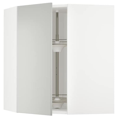 METOD corner wall cabinet with carousel, white/Havstorp light grey, 68x80 cm