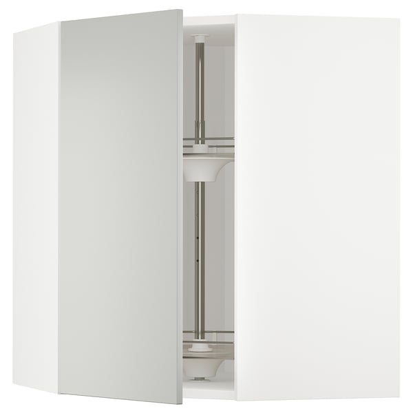 METOD corner wall cabinet with carousel, white/Havstorp light grey, 68x80 cm