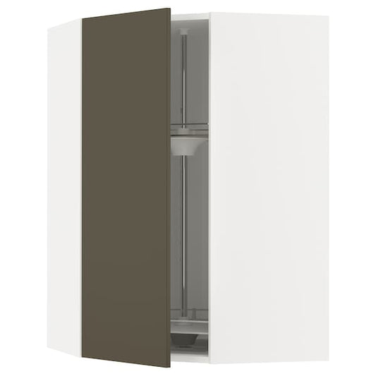 Ikea METOD - Corner wall cabinet with carousel, white/Havstorp brown-beige, 68x100 cm