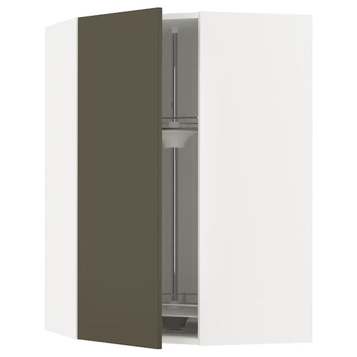 METOD corner wall cabinet with carousel, white/Havstorp brown-beige, 68x100 cm