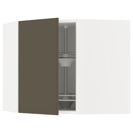Ikea METOD - Corner wall cabinet with carousel, white/Havstorp brown-beige, 68x60 cm