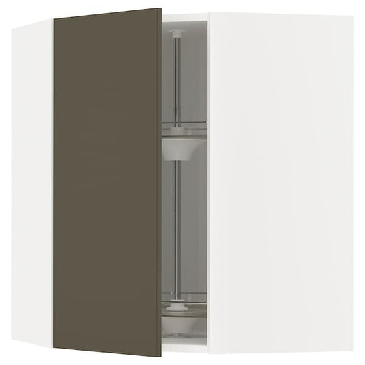 Ikea METOD - Corner wall cabinet with carousel, white/Havstorp brown-beige, 68x80 cm