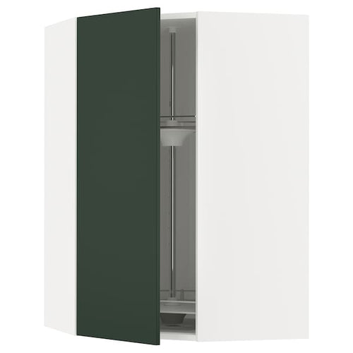 METOD corner wall cabinet with carousel, white/Havstorp deep green, 68x100 cm