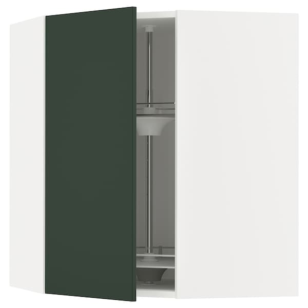 METOD - Corner wall cabinet with carousel, white/Havstorp deep green, 68x80 cm