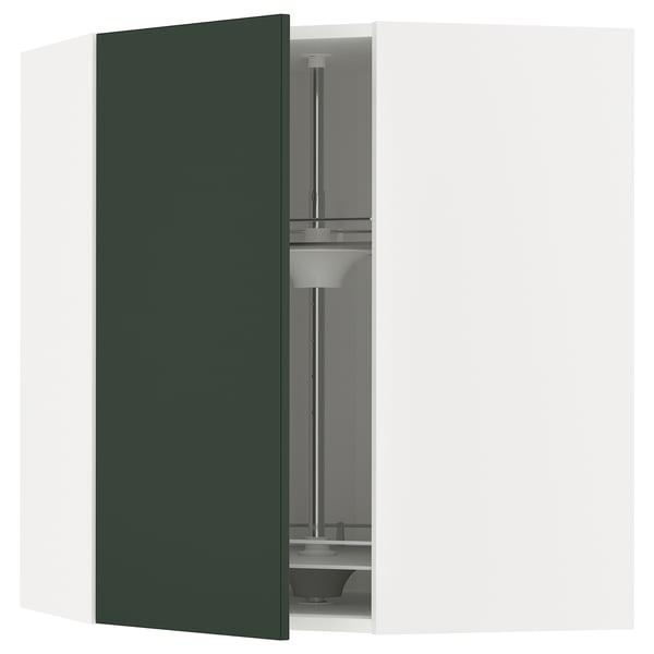METOD - METOD Corner wall cabinet with carousel, white/Havstorp deep green, 68x80 cm
