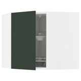 METOD corner wall cabinet with carousel, white/Havstorp deep green, 68x60 cm