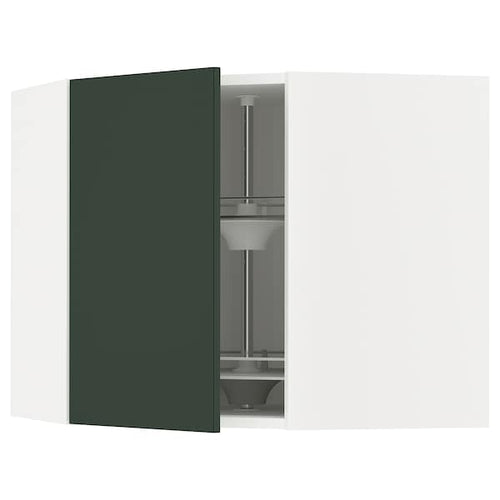 METOD corner wall cabinet with carousel, white/Havstorp deep green, 68x60 cm