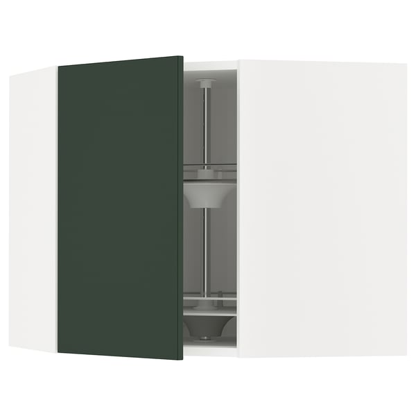 METOD corner wall cabinet with carousel, white/Havstorp deep green, 68x60 cm