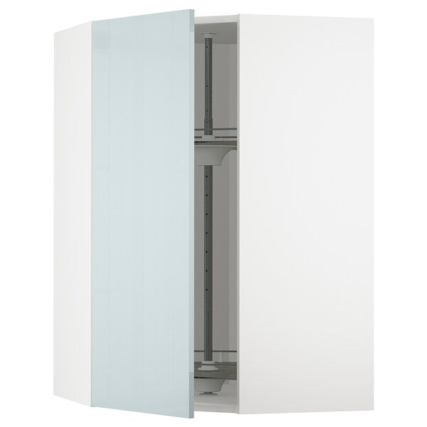 METOD - Corner wall cabinet with carousel, white/Kallarp light grey-blue, 68x100 cm