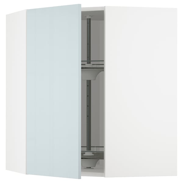 METOD corner wall cabinet with carousel, white/Kallarp light grey-blue, 68x80 cm
