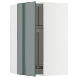 METOD corner wall cabinet with carousel, white/Kallarp high-gloss dark grey-green, 68x100 cm