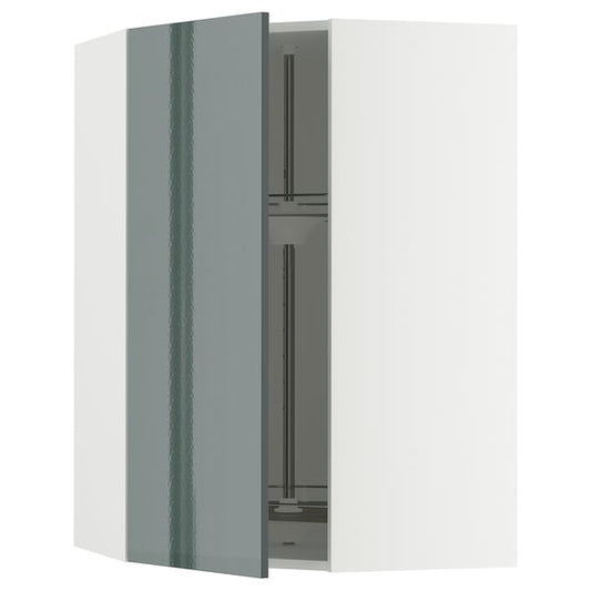 METOD - METOD Corner wall cabinet with carousel, white/Kallarp high-gloss dark grey-green, 68x100 cm