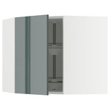 METOD corner wall cabinet with carousel, white/Kallarp high-gloss dark grey-green, 68x60 cm