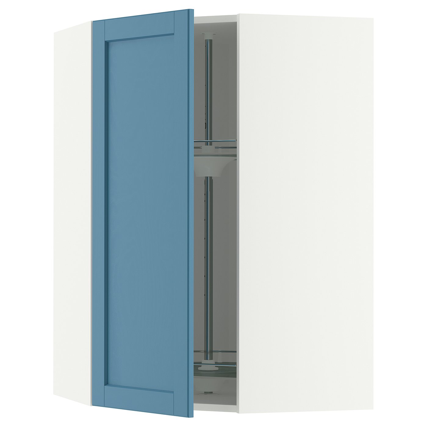 METOD corner wall cabinet with carousel, white/Lerhyttan blue, 68x100 cm