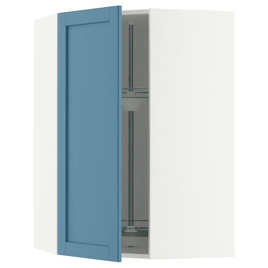 METOD corner wall cabinet with carousel, white/Lerhyttan blue, 68x100 cm