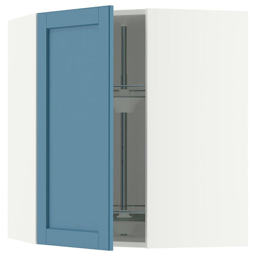 METOD corner wall cabinet with carousel, white/Lerhyttan blue, 68x80 cm