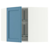 METOD corner wall cabinet with carousel, white/Lerhyttan blue, 68x60 cm