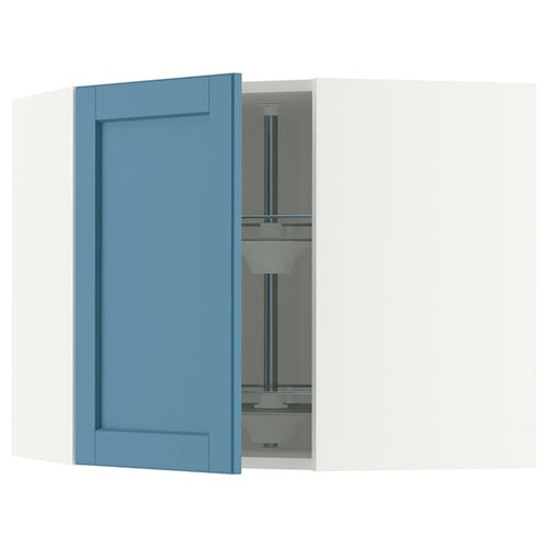 METOD corner wall cabinet with carousel, white/Lerhyttan blue, 68x60 cm