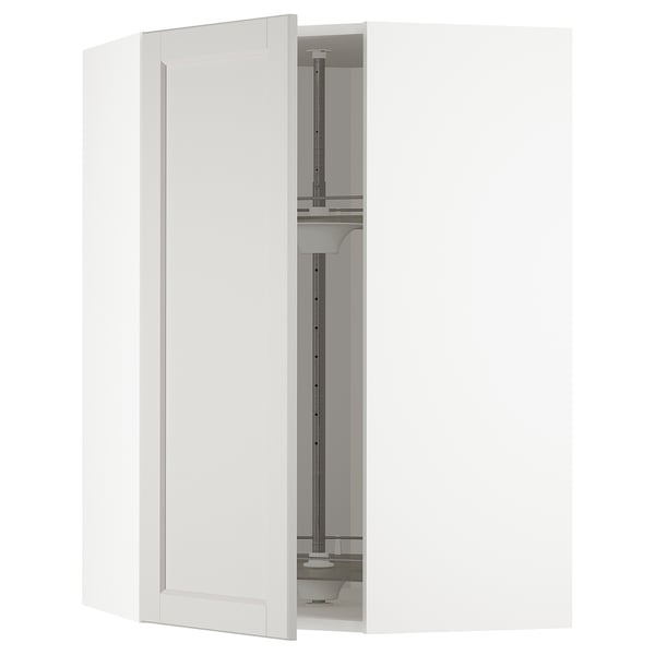 METOD - Corner wall cabinet with carousel, white/Lerhyttan light grey , 68x100 cm