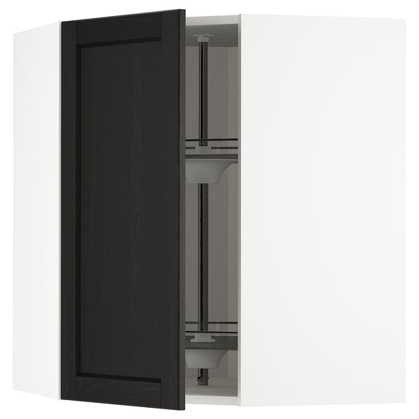 METOD - Corner wall cabinet with carousel, white/Lerhyttan black stained ,