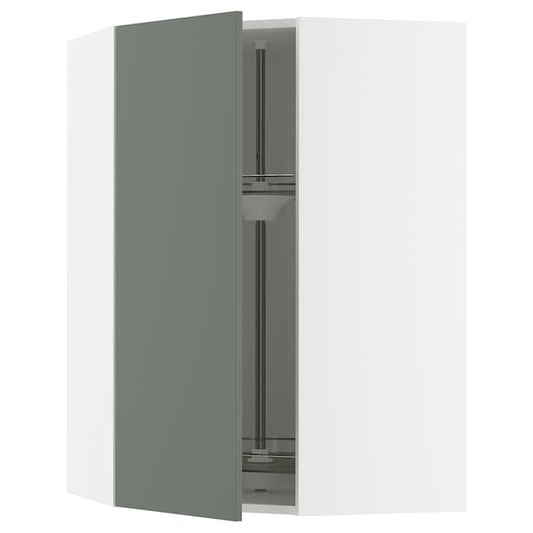 Ikea METOD - Corner wall cabinet with carousel, white/Nickebo matt grey-green, 68x100 cm