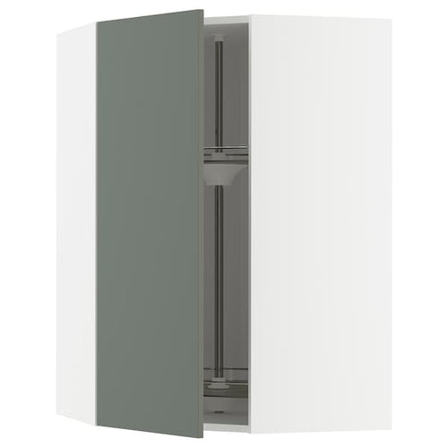 METOD corner wall cabinet with carousel, white/Nickebo matt grey-green, 68x100 cm