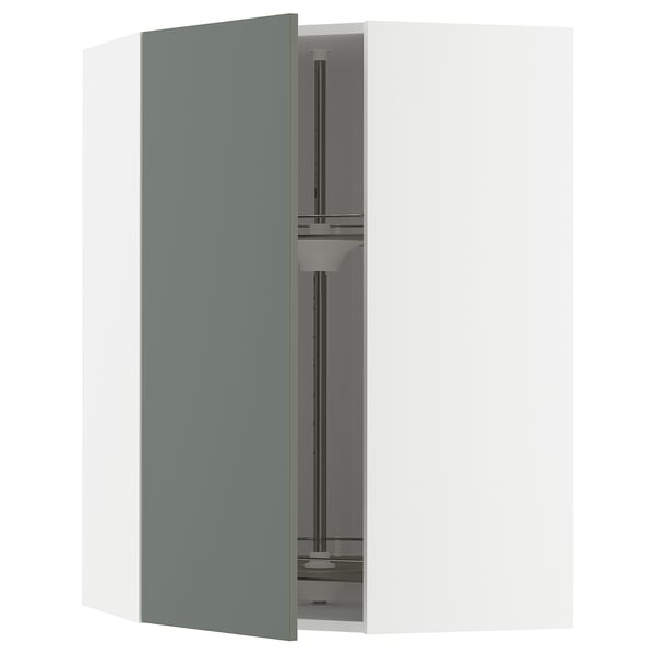 METOD - METOD Corner wall cabinet with carousel, white/Nickebo matt grey-green, 68x100 cm