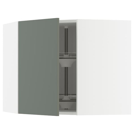 Ikea METOD - Corner wall cabinet with carousel, white/Nickebo matt grey-green, 68x60 cm
