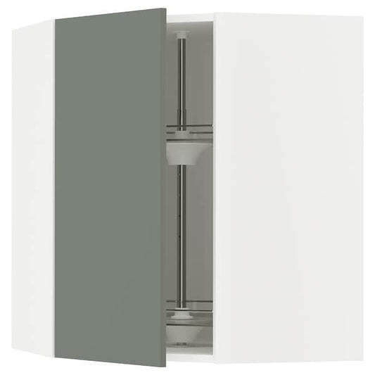 Ikea METOD - Corner wall cabinet with carousel, white/Nickebo matt grey-green, 68x80 cm