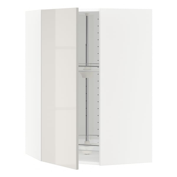 METOD - METOD Corner wall cabinet with carousel, white/Ringhult light grey, 68x100 cm
