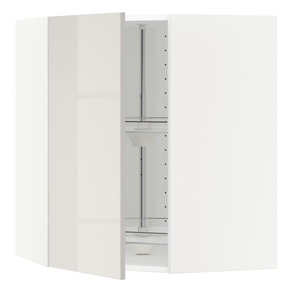 METOD - METOD Corner wall cabinet with carousel, white/Ringhult light grey, 68x80 cm