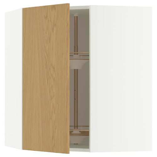 METOD corner wall cabinet with carousel, white/Sinarp oak veneer, 68x80 cm