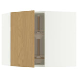 METOD corner wall cabinet with carousel, white/Sinarp oak veneer, 68x60 cm