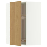 METOD corner wall cabinet with carousel, white/Sinarp oak veneer, 68x100 cm