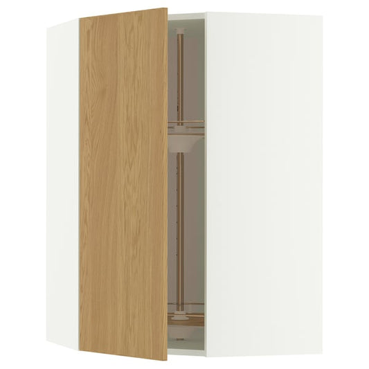 METOD corner wall cabinet with carousel, white/Sinarp oak veneer, 68x100 cm