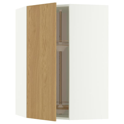 METOD corner wall cabinet with carousel, white/Sinarp oak veneer, 68x100 cm