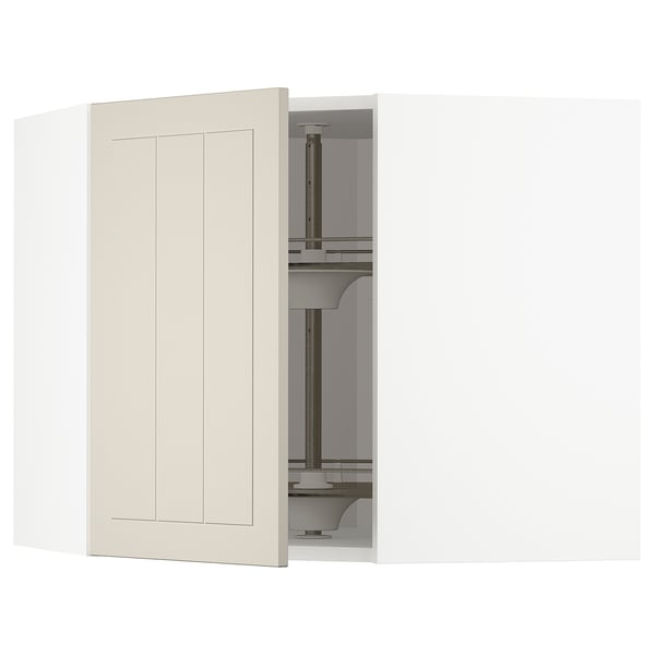 METOD - METOD Corner wall cabinet with carousel, white/Stensund beige, 68x60 cm