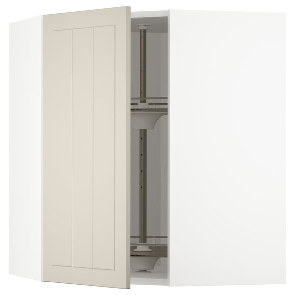 METOD - METOD Corner wall cabinet with carousel, white/Stensund beige, 68x80 cm