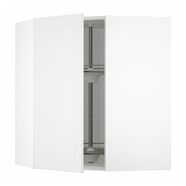 METOD corner wall cabinet with carousel, white/Stensund white, 68x80 cm