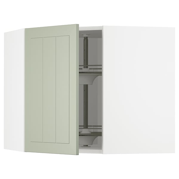 METOD - METOD Corner wall cabinet with carousel, white/Stensund light green, 68x60 cm