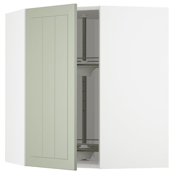 METOD corner wall cabinet with carousel, white/Stensund light green, 68x80 cm