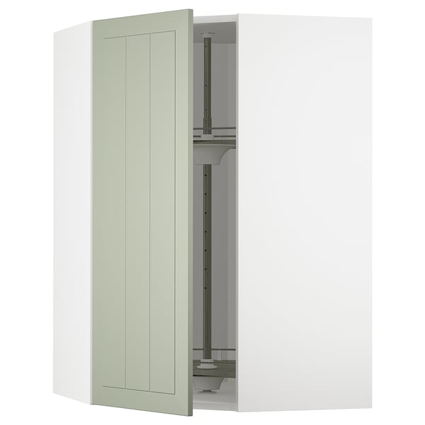 METOD corner wall cabinet with carousel, white/Stensund light green, 68x100 cm