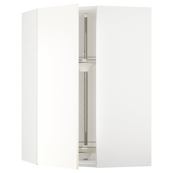 METOD corner wall cabinet with carousel, white/Vallstena white, 68x100 cm